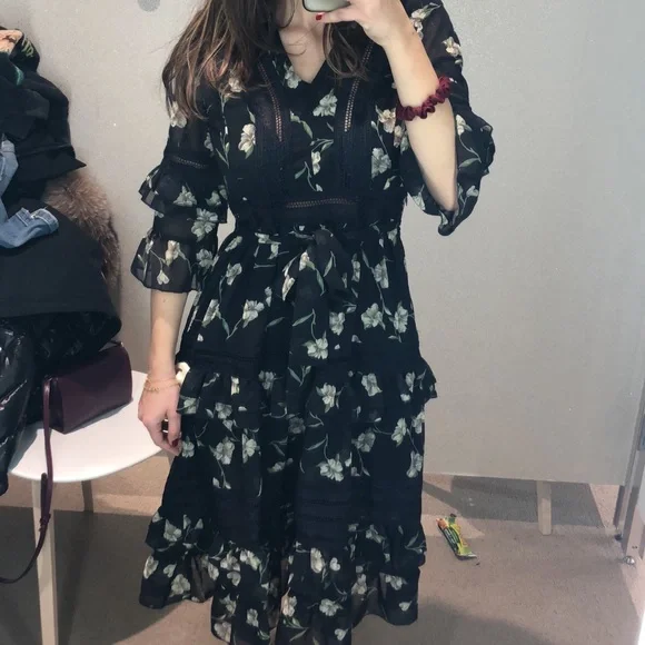 Aqua | Dresses | Aqua Floral Midi Dress | Poshmark